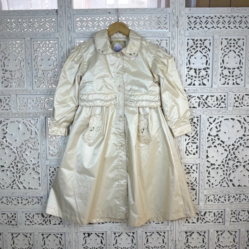 Vtg F. W.‎ Fischer Floral Coquette Girls Trench Dress Event Coat Sz 6X